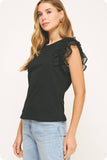 Mixed Media Ruffle Tee Top (Light Blue or Black)
