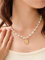 Aurora 18K Gold Coin Pendant with Natural Pearl Necklace