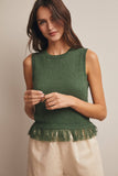 Fringe Hem Knit Top (Ivory or Eucalyptus)