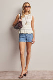 Pointelle Knit Peplum Top (Coral, Ivory, or Navy)