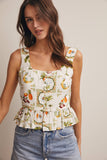 Tropical Print Lined Peplum Top