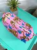 Pink Tiger Print Quilted Cosmetics Bag - Travel Makeup Bag