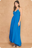 Woven Lattice Bodice Sleeveless Maxi Dress (Custard Yellow or Pacific Blue)