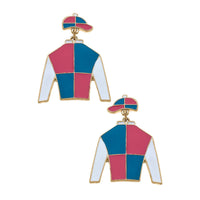 Sir Barton Jockey Silk Enamel Drop Earrings in Fuchsia & Blu