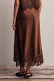 Alora Lace Hem Satin Skirt (Mocha or Slate Blue)