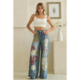 Wide Leg Embroidered Denim