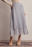 Alora Lace Hem Satin Skirt (Mocha or Slate Blue)