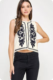 Embroidered Sleeveless Knitted Vest Top (Ivory or Red)
