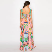 Coral Retro Print Maxi Dress