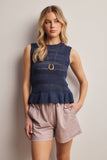 Pointelle Knit Peplum Top (Coral, Ivory, or Navy)