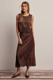 Alora Lace Hem Satin Skirt (Mocha or Slate Blue)