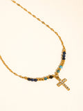 Merel 18K Gold Non-Tarnish Blue Stone Cross Necklace