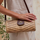 Rattan Convertible Clutch with Removable Leather Strap