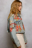 Beaded Embroidered Waist Tab Denim Jacket