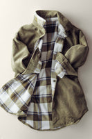 Plaid Lined Corduroy Flannel Shacket (Brown or Olive)