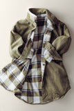 Plaid Lined Corduroy Flannel Shacket (Brown or Olive)