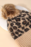 Leopard Print Knitted Pom Beanie