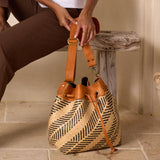 Rattan Sling Bag - Brown Diagonal Stripe Pattern