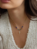 Merel 18K Gold Non-Tarnish Blue Stone Cross Necklace