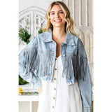Nashville Rhinestone Fringe Denim Moto Jacket