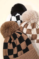 Checkered Pattern Pom Beanie