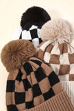 Checkered Pattern Pom Beanie