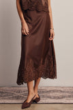 Alora Lace Hem Satin Skirt (Mocha or Slate Blue)