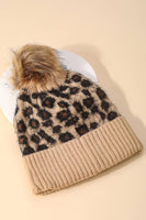 Leopard Print Knitted Pom Beanie