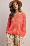 Open-Knit Sweater Top (Coral, Blue, Ivory)