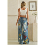 Wide Leg Embroidered Denim