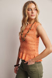 Pointelle Knit Peplum Top (Coral, Ivory, or Navy)