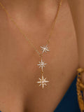 Clary 18K Gold Non-Tarnish CZ Starburst Drop Necklace