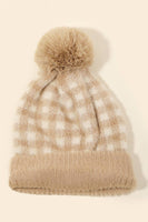 Fuzzy Pompom Plaid Beanie