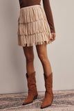 Fringe Stretch Faux Suede Mini Skirt