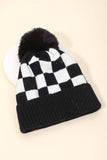 Checkered Pattern Pom Beanie