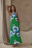 Glena Floral Pleated Maxi Dress (Green or Pink)
