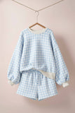 Gingham Fuzzy Knit Lounge Set (Blue or Khaki)