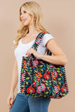 Black Floral Quilted Tote Bag