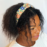 Apricot Cobalt Blue French Floral Embroidered Headband