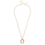 Rhinestone Cowgirl Horseshoe Necklace in Shiny Gold