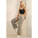 Leopard Printed Striped Wide Legged Pants