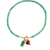Gemstone Necklace, Heart & Fish Charms | Handmade Jewelry
