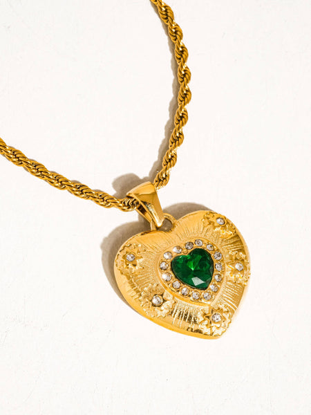 Akira 18K Gold Non-Tarnish Green CZ Heart Necklace