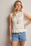 Pointelle Knit Peplum Top (Coral, Ivory, or Navy)