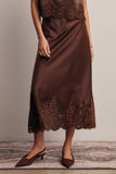 Alora Lace Hem Satin Skirt (Mocha or Slate Blue)