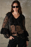 Brielie Sheer Lace Ruffle Blouse