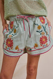 Embroidered Floral Drawstring Shorts