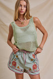 Embroidered Floral Drawstring Shorts