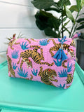 Pink Tiger Print Quilted Cosmetics Bag - Travel Makeup Bag