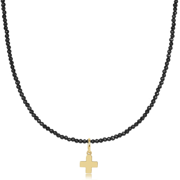 Faceted Hematite Choker Signature Cross 15"